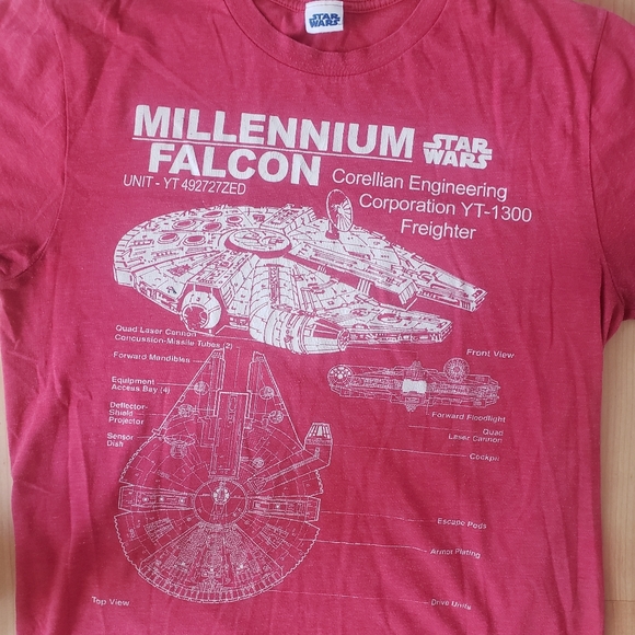 🚀 Star Wars Millenium Falcon Blueprint T Shirt - Picture 3 of 6